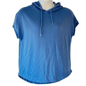 Halston Studio Blue Hoodie has Cap Sleeves and Drawstring Oversized Size Medium